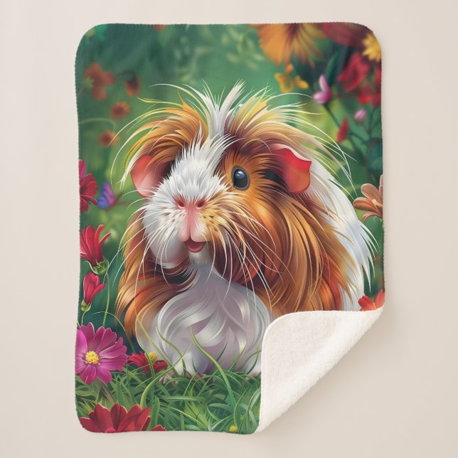 Manta Sherpa Cerdo de Guinea entre las flores (Anverso)