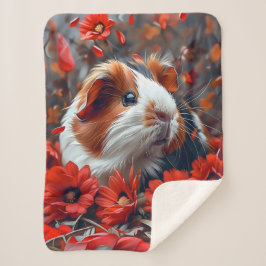 Manta Sherpa Cerdo guineano entre flores rojas