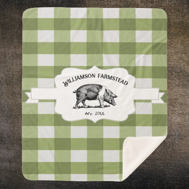 Manta Sherpa Cerdo Sherpa Blanket de la granja Green Buffalo Pl (Green Buffalo Plaid Farm Pig Personalized Sherpa Blanket)