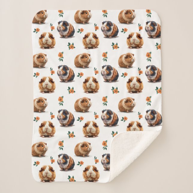 Manta Sherpa Cerdos De Guinea Y Flores Naranjas (Anverso)