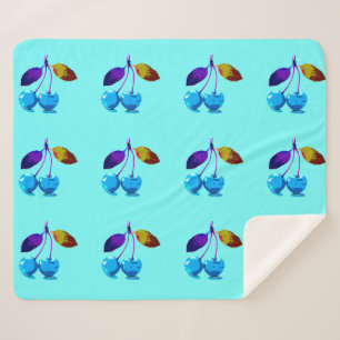 Manta Sherpa Cerezas azules claras vibrantes