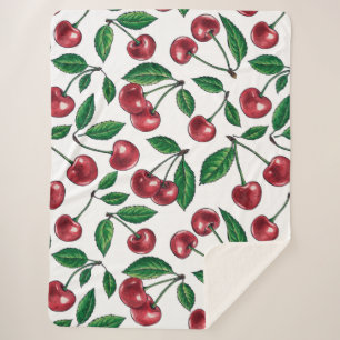 Manta Sherpa Cerezas rojas en blanco