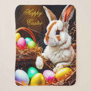 Manta Sherpa Cesta de conejo y huevos de Pascua