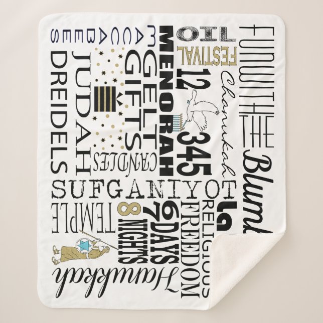 Manta Sherpa Chanukah Diversión Palabras Sherpa Blanket/Medium (Anverso)