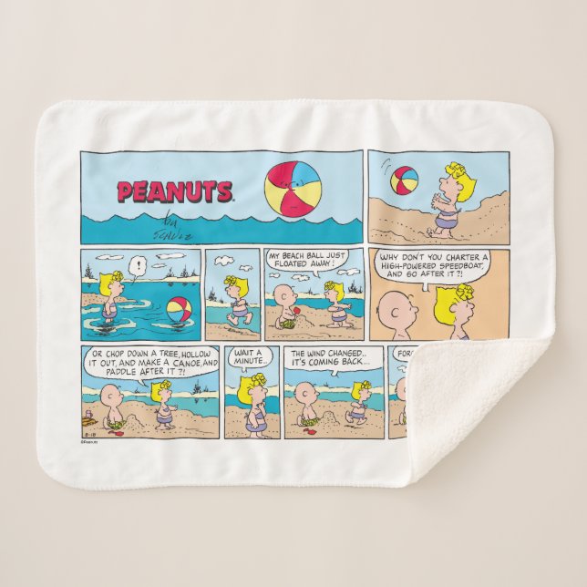 Manta Sherpa Charlie Brown Y Sally En La Playa (Anverso (horizontal))