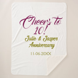 Manta Sherpa Cheers to 10th wedding anniversary mauve golden na