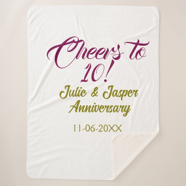 Manta Sherpa Cheers to 10th wedding anniversary mauve golden na (Anverso)