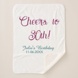 Manta Sherpa Cheers to 30th birthday name date mauve blue elega
