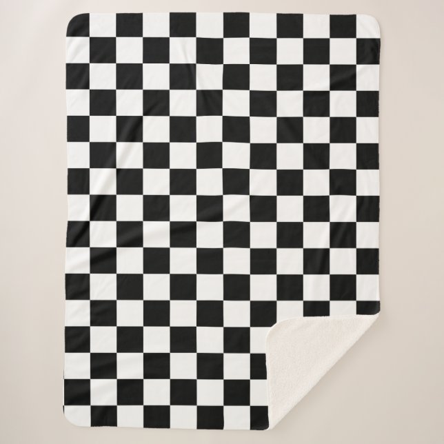 Manta Sherpa Cheque negro de tablero de ajedrez blanco revisado (Anverso)