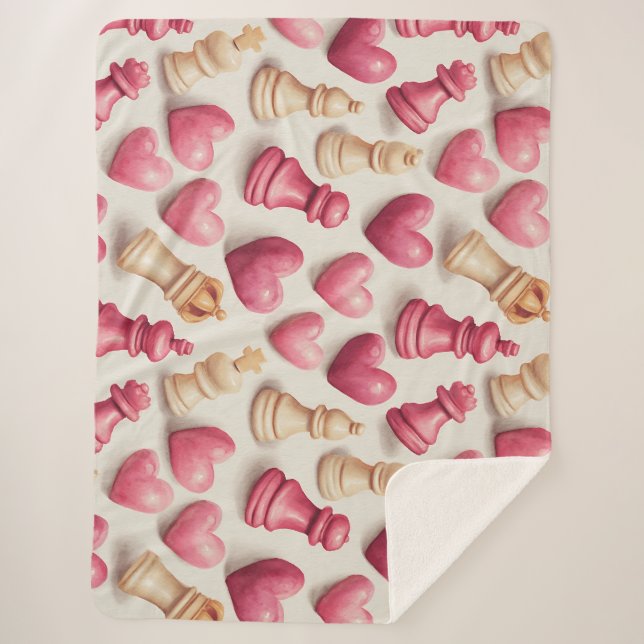 Manta Sherpa Chess & Hearts Valentines Pattern (Anverso)