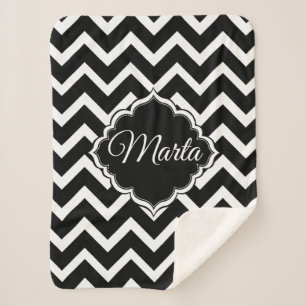 Manta Sherpa Chevron Blanco Y Negro Monogramado
