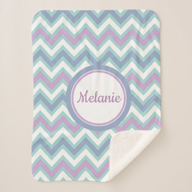Manta Sherpa Chevron colorido monogramado (Anverso)