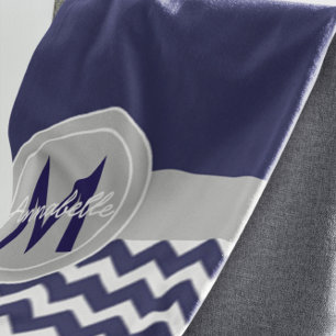 Manta Sherpa Chevron gris azul marino