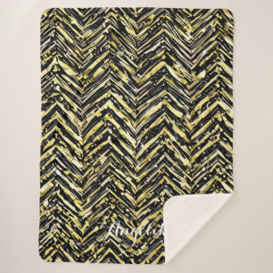 Manta Sherpa Chevron Personalizado Black and Gold Name