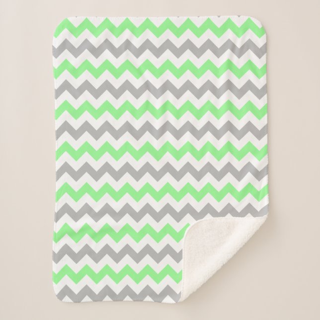 Manta Sherpa Chevron verde y gris (Anverso)