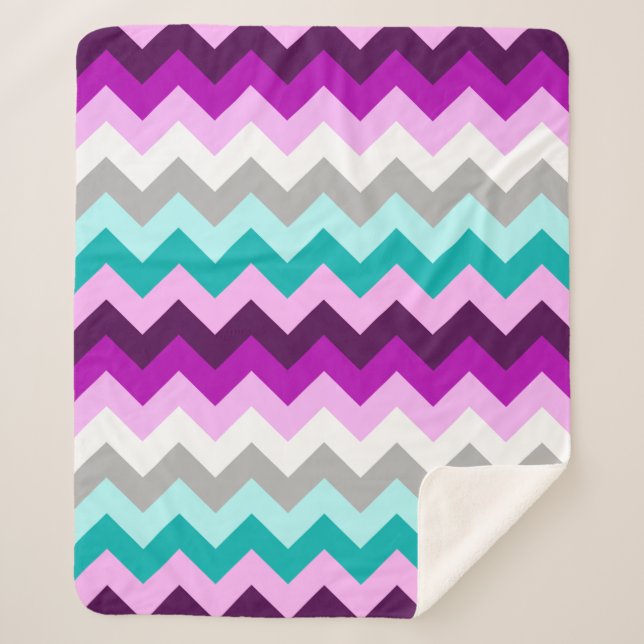 Manta Sherpa Chevrons Verde azulados morados blancos medio Sher (Anverso)