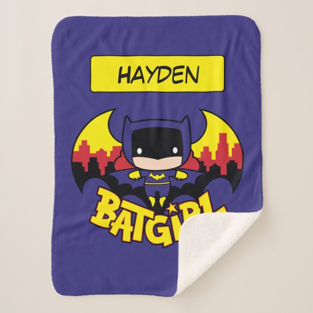 Manta Sherpa Chibi Batgirl Con Skyline Y Logo Gótico (Anverso)
