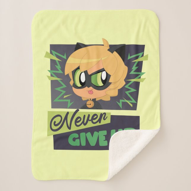 Manta Sherpa Chibi Cat Noir Nunca se rinde (Anverso)
