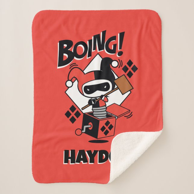 Manta Sherpa Chibi Harley-Quinn-In-A-Box Con Martillo (Anverso)