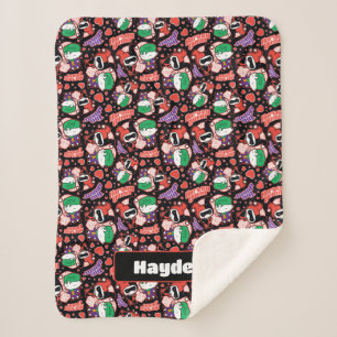 Manta Sherpa Chibi Joker and Harley Heart Pattern