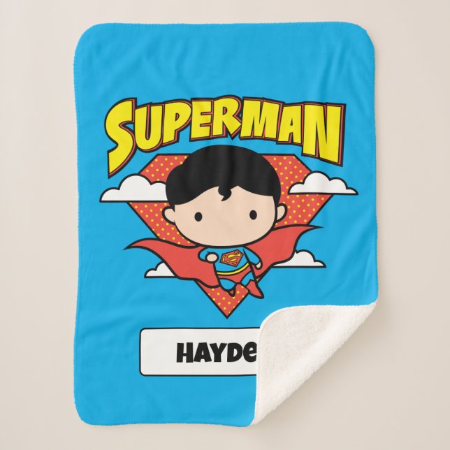 Manta Sherpa Chibi Superman Polka Dot Shield y Name (Anverso)