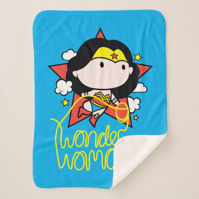 Manta Sherpa Chibi WonWoman Volando Con Lasso (Anverso)