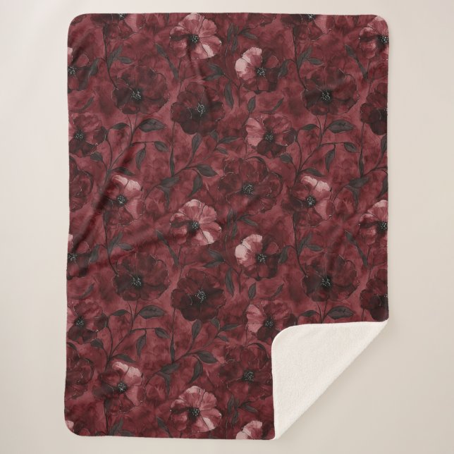 Manta Sherpa Chic Burgundy Red Floral (Anverso)