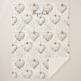 Manta Sherpa Chic Cream Grey Hearts Ornaments  