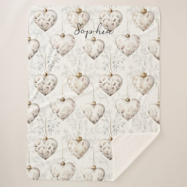 Manta Sherpa Chic Cream Grey Hearts Ornaments   (Anverso)