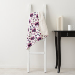 Manta Sherpa chic floral foliage purple blooming flowers