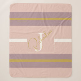 Manta Sherpa Chic Monograma Personalizada con Raya Rosa y Dorad