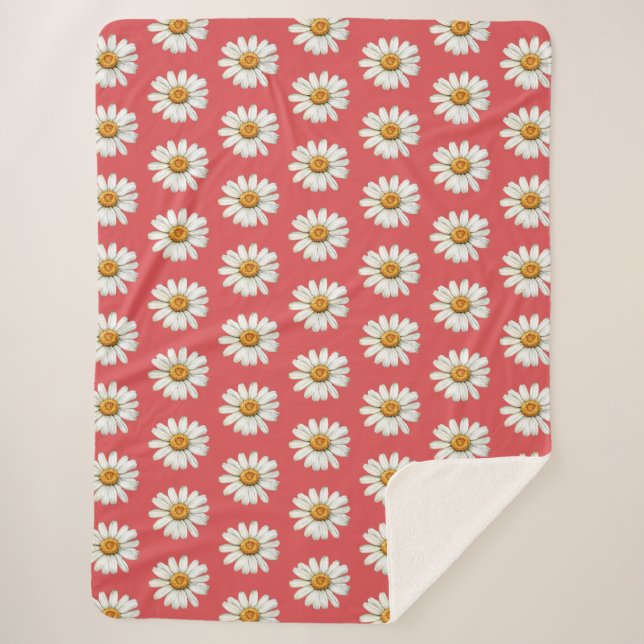 Manta Sherpa Chic Red White Daisy Flowers Birthday (Anverso)