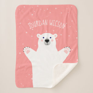 Manta Sherpa Chica Blanco Oso Polar Gris Rosa Bebé