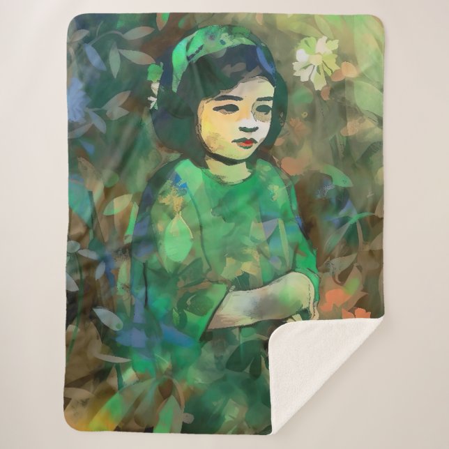 Manta Sherpa Chica con vestido verde (Anverso)