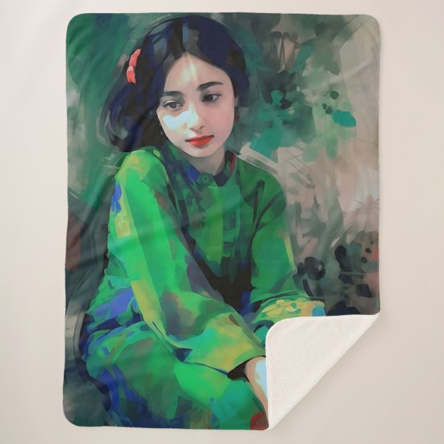 Manta Sherpa Chica con vestido verde (Anverso)