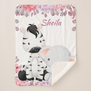 Manta Sherpa Chica de animales de Safari personalizado Baby Bla