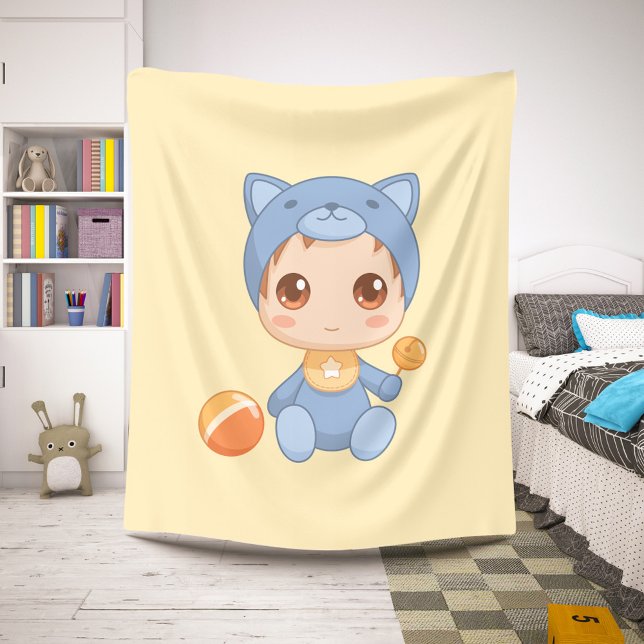 Manta Sherpa Chica de bebé Jumpsuit de gato Amarillo (Subido por el creador)