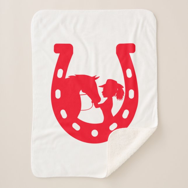 Manta Sherpa Chica de la herradura roja y caballo (Anverso)