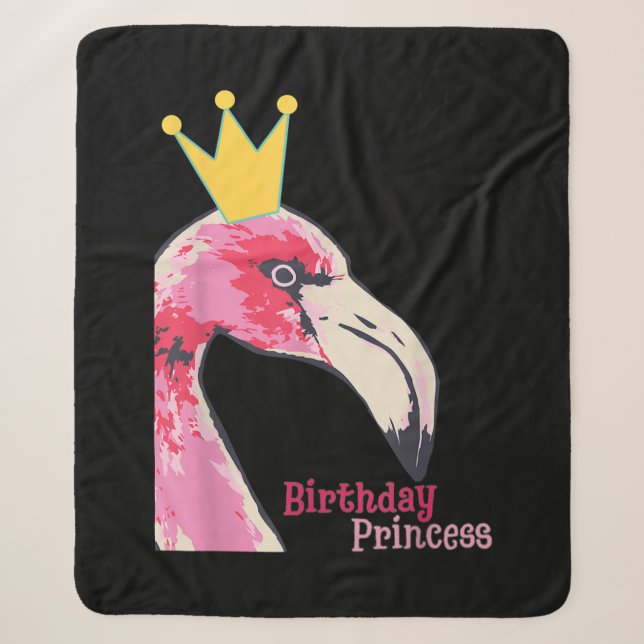 Manta Sherpa Chica de la Princesa de Cumpleaños Flamingo | Flam (Anverso)