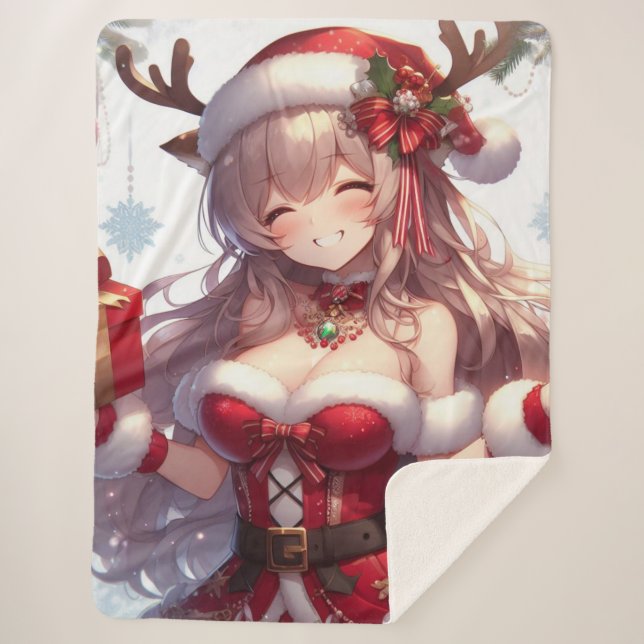 Manta Sherpa Chica de Navidades de anime (Anverso)