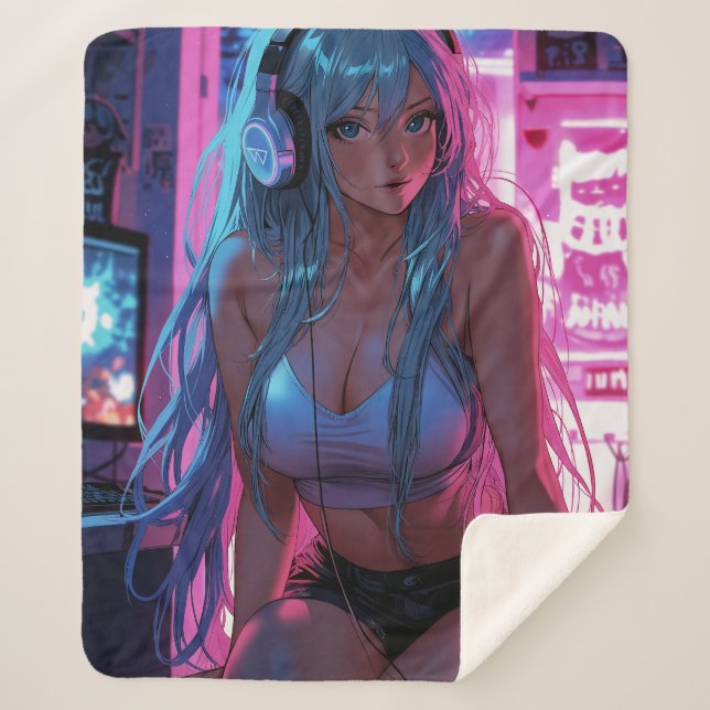 Manta Sherpa Chica Lofi Gamer | Chill Anime Aesthetic (Anverso)