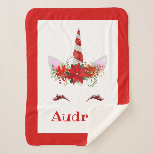 Manta Sherpa Chica Monogramado Unicorn ChristmasSherpa Blanket (Anverso)