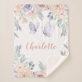Manta Sherpa Chica personalizado de mariposa floral rosa púrpur