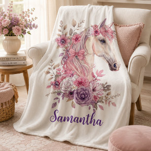 Manta Sherpa Chica Rosa Púrpura Caballo Monograma Caprichoso