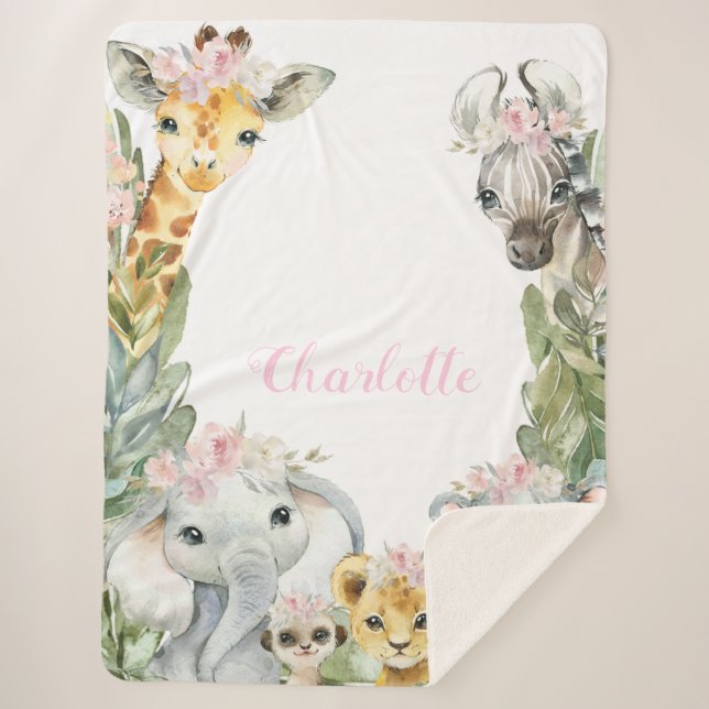 Manta Sherpa Chica Safari Baby Blanket (Anverso)
