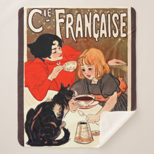 Manta Sherpa Chica y gato, afiche de época, Alexandre Steinlen