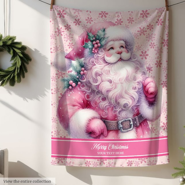 Manta Sherpa Chicas acuarela rosa Santa Blanket Pinkmas (Girls Watercolor Pink Santa Blanket Pinkmas)