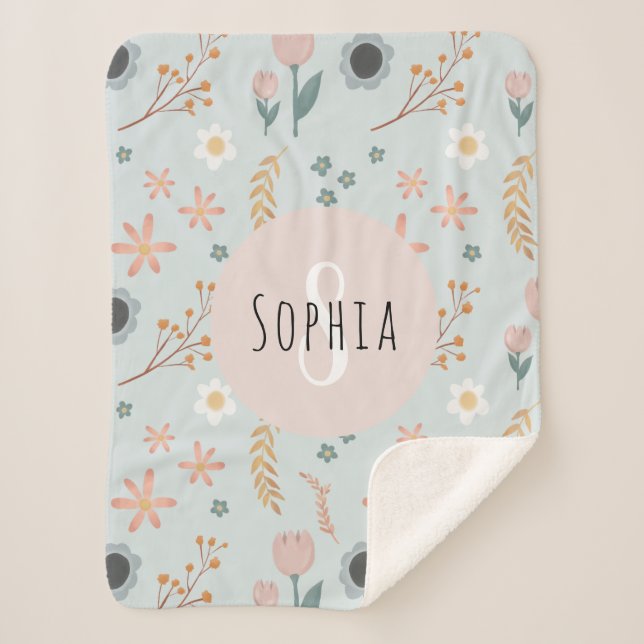 Manta Sherpa Chicas Cute Pastel Floral Imprimir niños botánicos (Anverso)