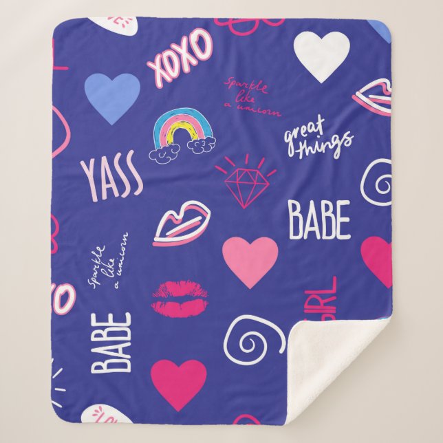 Manta Sherpa chicas diseñan un patrón sin fisuras con eslogan.  (Anverso)