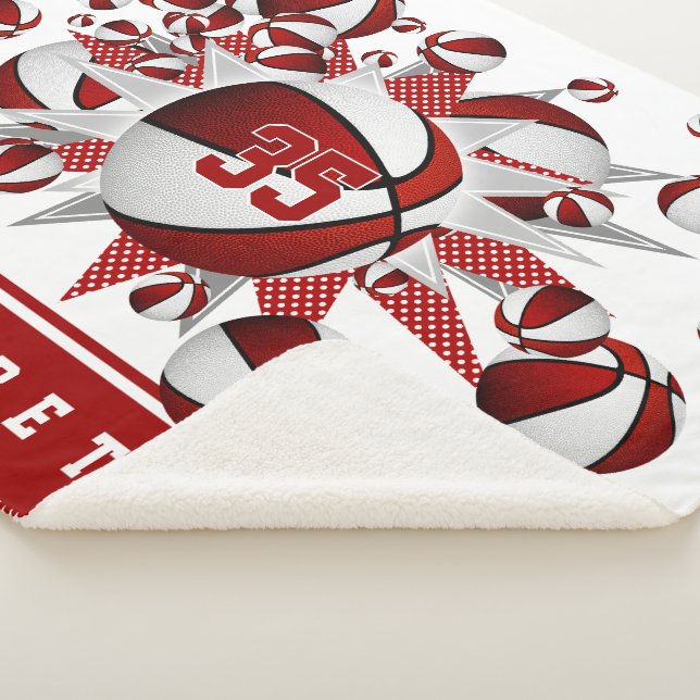 Manta Sherpa chicas estrellas de baloncesto blanco rojo persona (3/4)